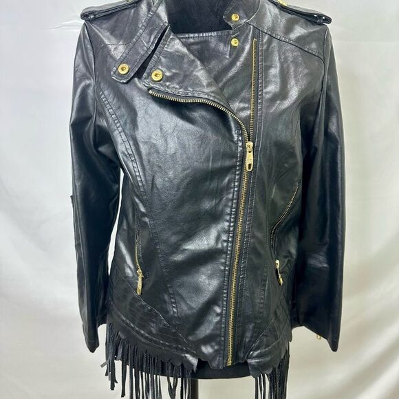 Steve Madden fringe Faux Leather Jacket Size Large - Picture 4 of 14